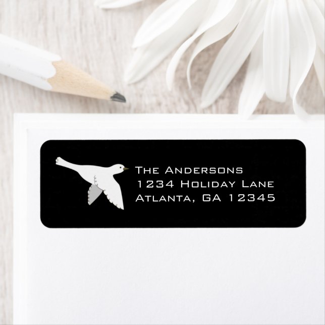 Vit duva på etiketter på Grönt av julgranskorn Returadress Etikett (Insitu)