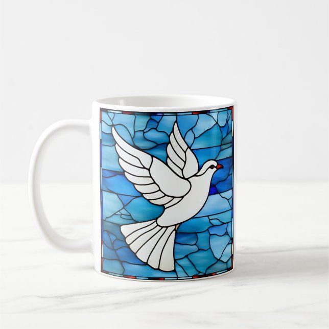 Vit duva på glasmålning kaffemugg (Vänster)