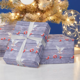 Vit duva på Lila Wood Wrapping Papper Presentpapper