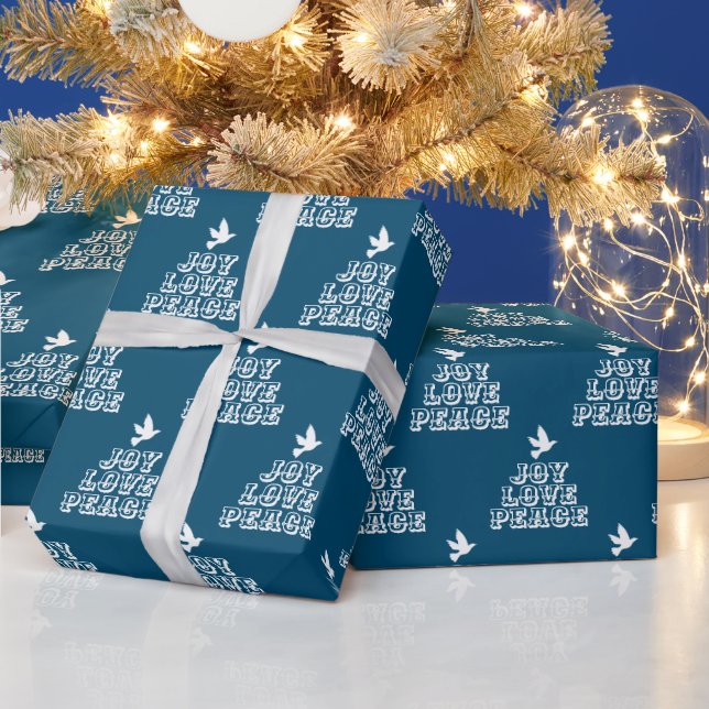 Vit duva på mörkblå glädje kärlek fred jul presentpapper (Helgdagar)