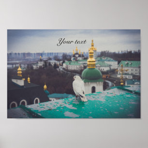 Vit duva vid ortodoxa kloster i Kyiv Poster