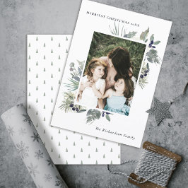 Vit Dyster Grön Glad Jul Lövverk Foto Julkort