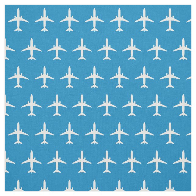 Vit E175 Jet-flygplan Mönster på Blue Fabric Tyg (Provkarta)