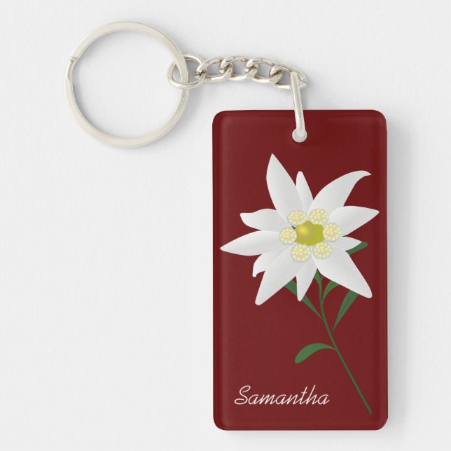 Vit Edelweiss Flower Anpassningsbar Nyckelring (Framsidan)
