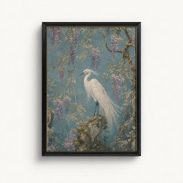 Vit Egret Wisteria Chinoiserie Affisch