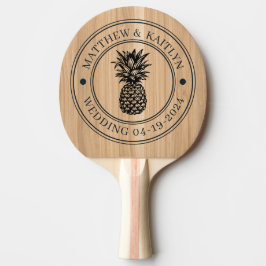 Vit Ek Trä Ananas Bröllopskam & Namn Pingisracket