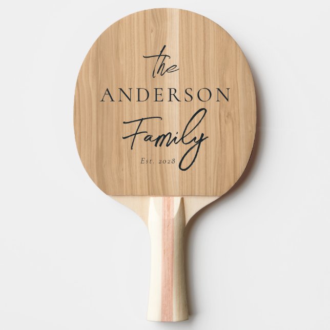 Vit Ek trä handskriven familjenamn Pingisracket (Framsidan)