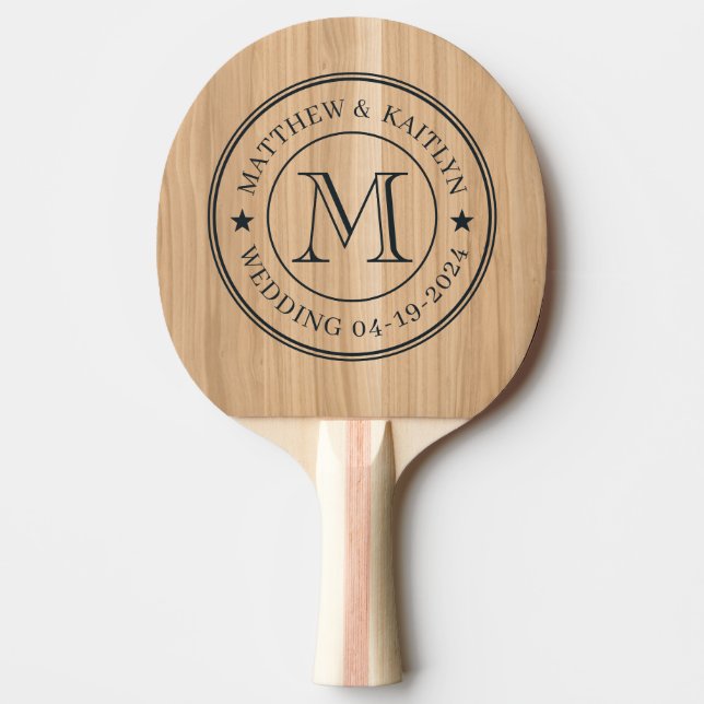 Vit Ek Trä Hustru Monogram Stjärna Pingisracket (Framsidan)