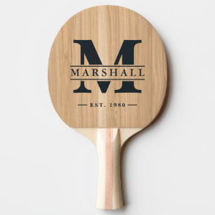 Vit Ek Trä Monogram & Namn Överlägg Pingisracket