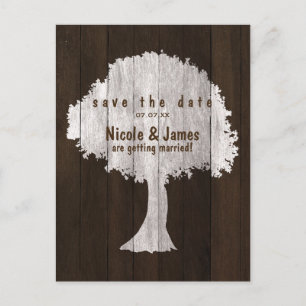 Vit ekträ rustik Save The Date vykort
