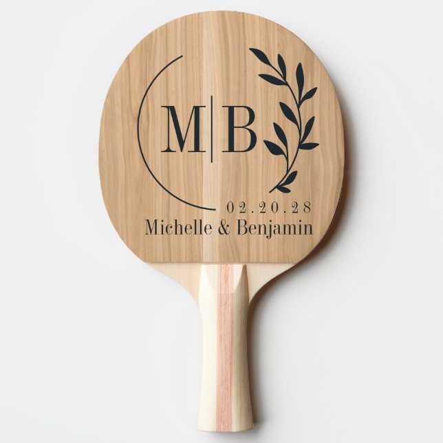 Vit Ekträdsblad Vigselmonogram Pingisracket (Baksidan)