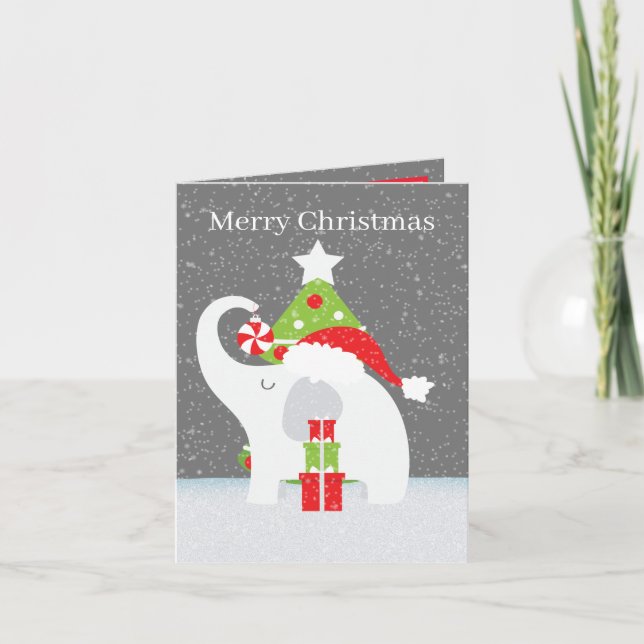 Vit elefant för julgranar, lägg till text helgkort (Framsida)