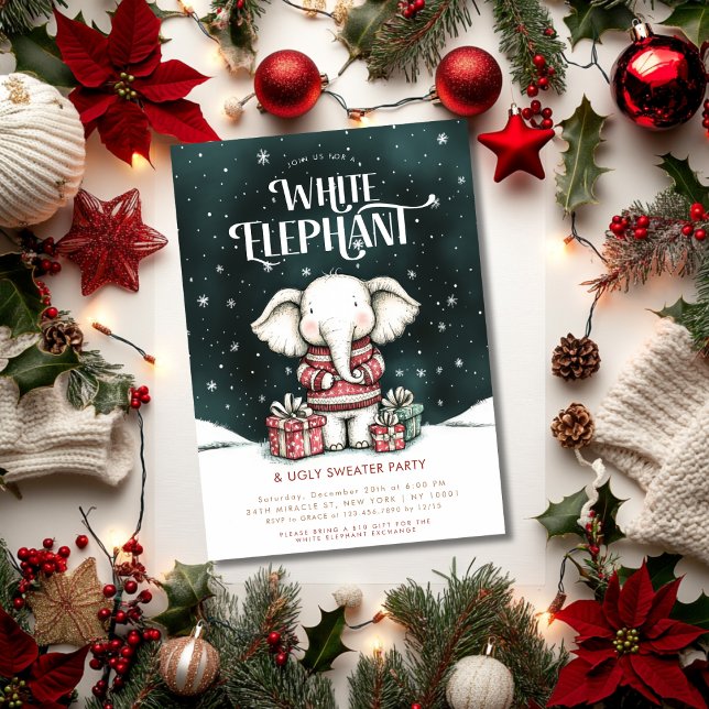 Vit Elefant Fula Tröja Fest Inbjudan (Skapare uppladdad)