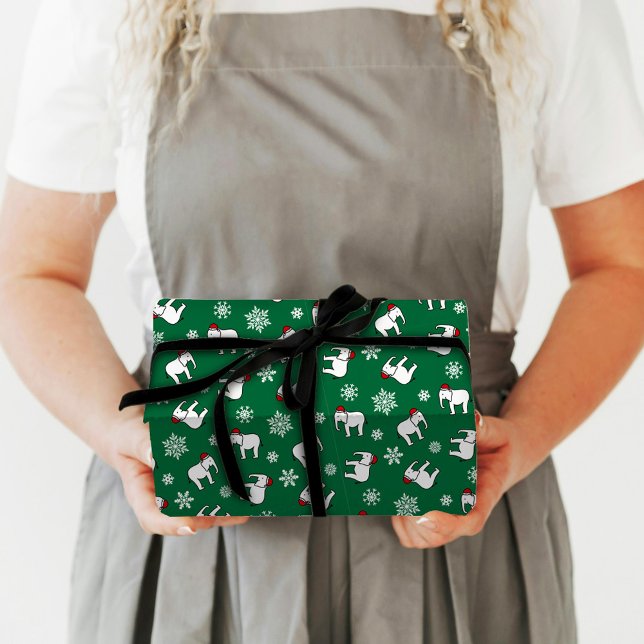 Vit Elefant Jul (Grön) Presentpapper (Skapare uppladdad)