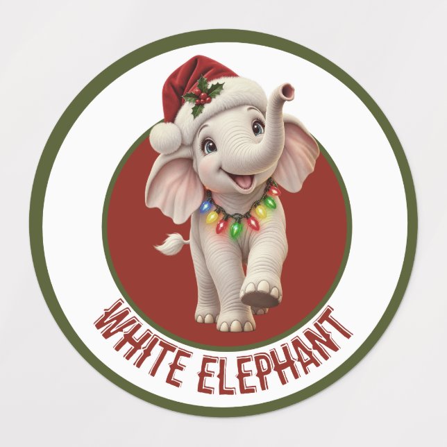 Vit Elefant Jul  Klistermärke (Design 1)