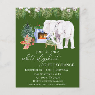Vit Elefant Julfestligheter Party Flygblad
