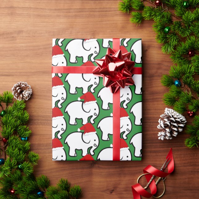 Vit Elefant Julhatt Inpackningspapper Rulle Presentpapper (Julgåva)