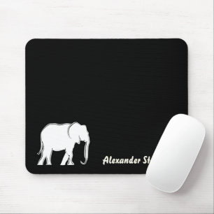 Vit Elefant Minimal Svart Monogram Musmatta