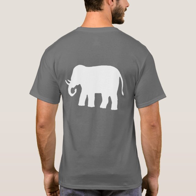Vit elefant på mörk tee (Baksida)