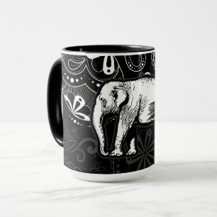 Vit Elefant Paisley Design Mugg