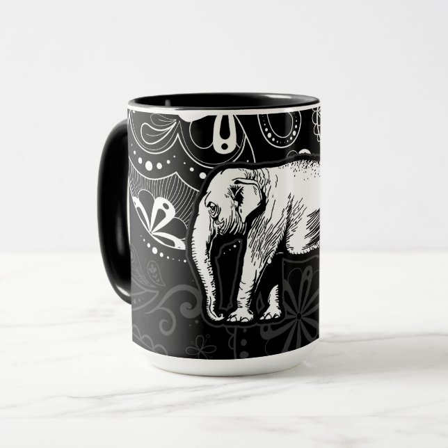 Vit Elefant Paisley Design Mugg (Framsida vänster)