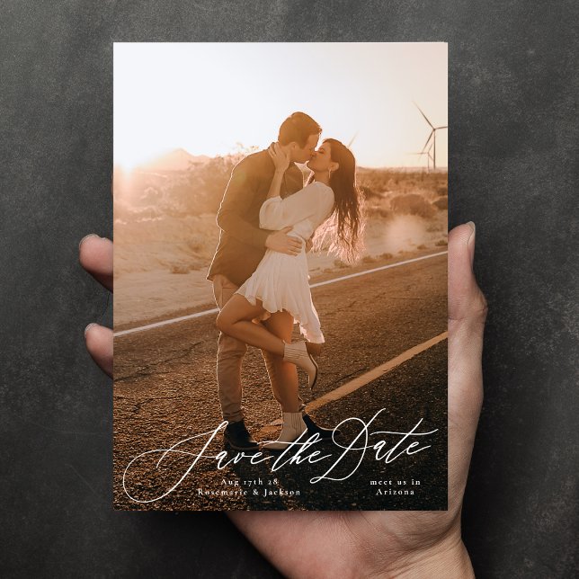 Vit Elegant av kalligrafi Foto Bröllop Spara Datumet (Skapare uppladdad)