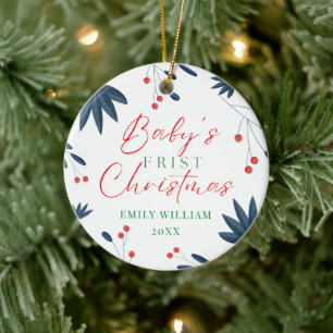 Vit Elegant Blommigt Photo Baby Frist jul Julgransprydnad Keramik