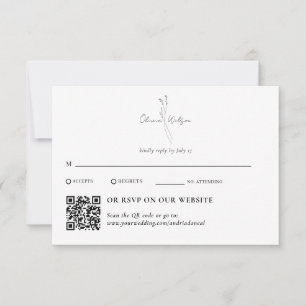 Vit Elegant Botanisk Traditionell & QR-kod OSA Kort