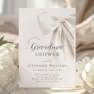 Vit Elegant Bow Grandma Shower-inbjudan Inbjudningar