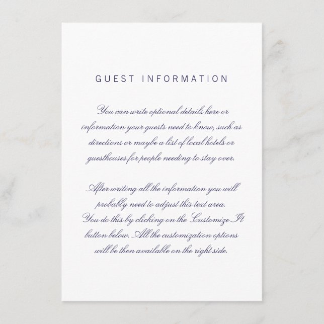 Vit Elegant bröllop-inmatningskort Tilläggskort (Framsida)