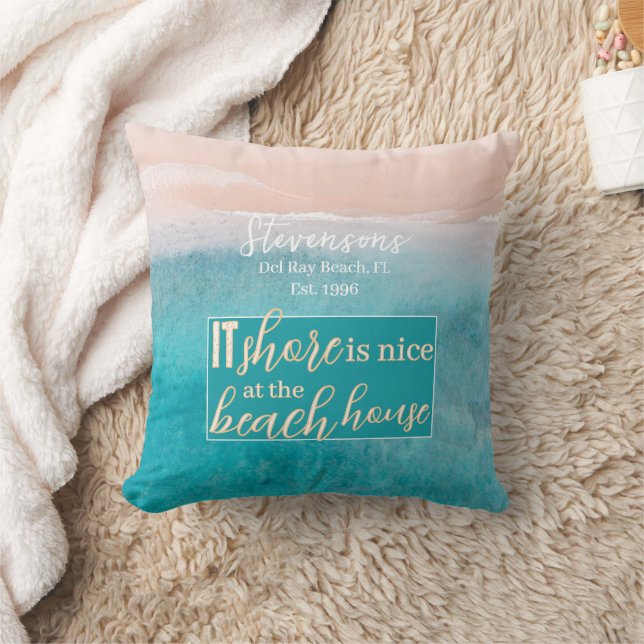 Vit Elegant Calligraphy Family Namn Beach House Kudde (Filt)