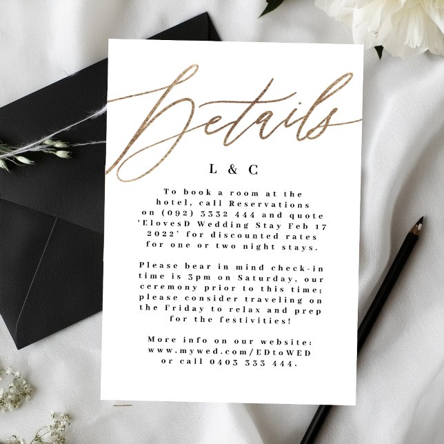 Vit Elegant Enkel Guld Bröllopsdetaljer Tilläggskort (Skapare uppladdad)