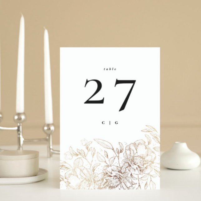 Vit Elegant Foil Botanical Monogram Bröllop Bordsnummer (Skapare uppladdad)