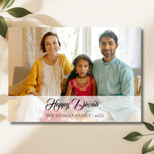 Vit Elegant Foto Glad Diwali Hälsning Julkort