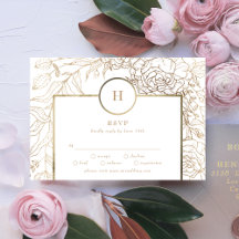 Vit Elegant Guld Monogram Bröllop OSA för andning 