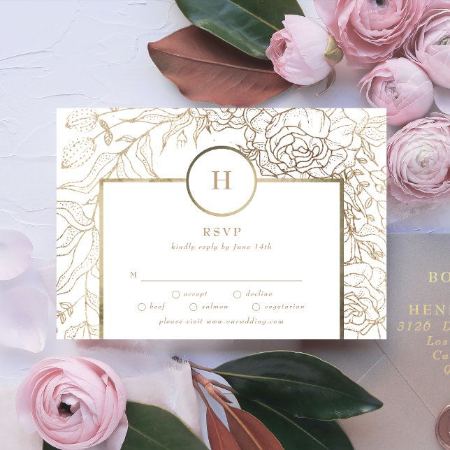 Vit Elegant Guld Monogram Bröllop OSA för andning  Kort (Skapare uppladdad)