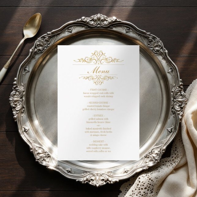 Vit elegant guld ram bröllopsmeny meny (Skapare uppladdad)