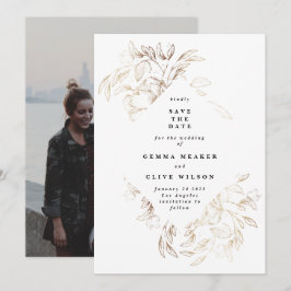 Vit Elegant Hand plockade Botaniskt fotfoto Bröllo Spara Datumet