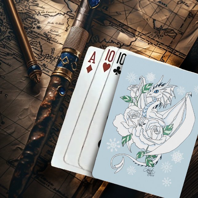 Vit Elegant Isdrake Blå Rosor Fantasy Casinokort (Skapare uppladdad)