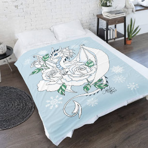Vit Elegant Isdrake Blå Rosor Fantasy Fleecefilt