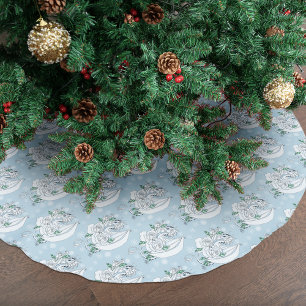 Vit Elegant Isdrake Blå Rosor Fantasy Julgransmatta Borstad Polyester