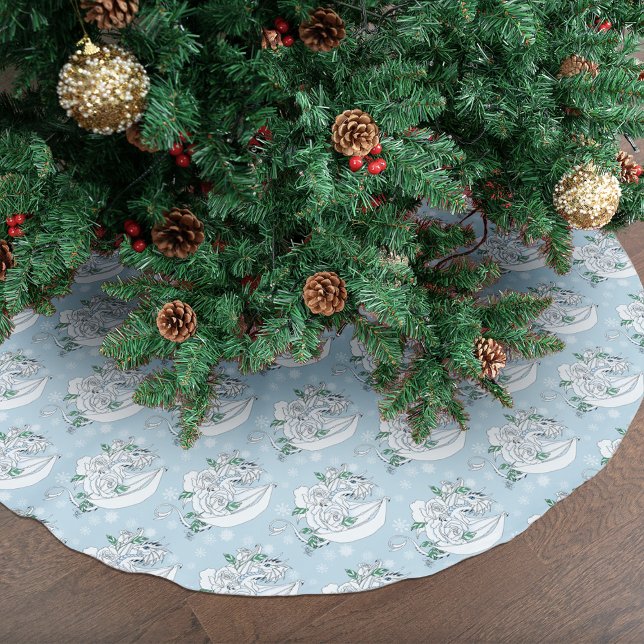 Vit Elegant Isdrake Blå Rosor Fantasy Julgransmatta Borstad Polyester (Skapare uppladdad)