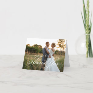 Vit Elegant Klassisk Bröllopsfotografi med Script Tack Kort