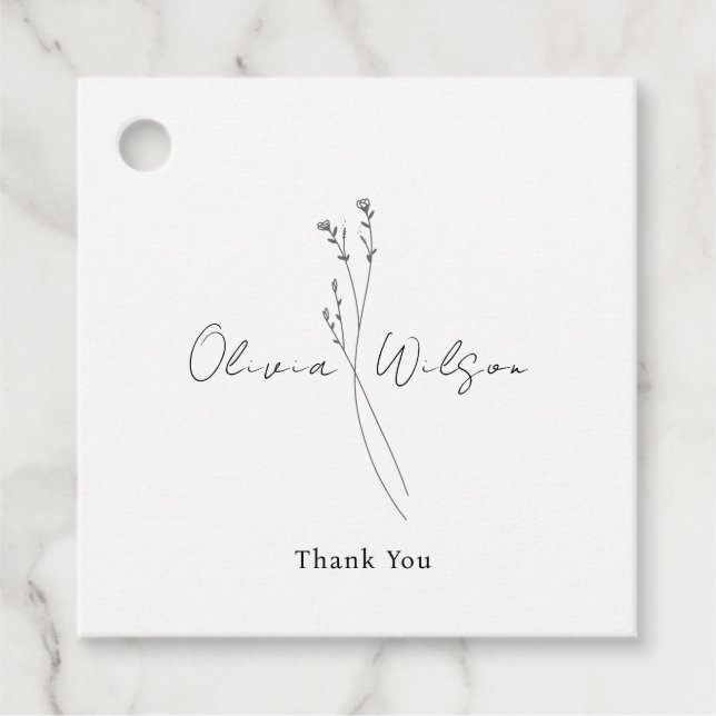 Vit Elegant Minimalistisk Botanisk Gåvor Etiketter (Framsida)