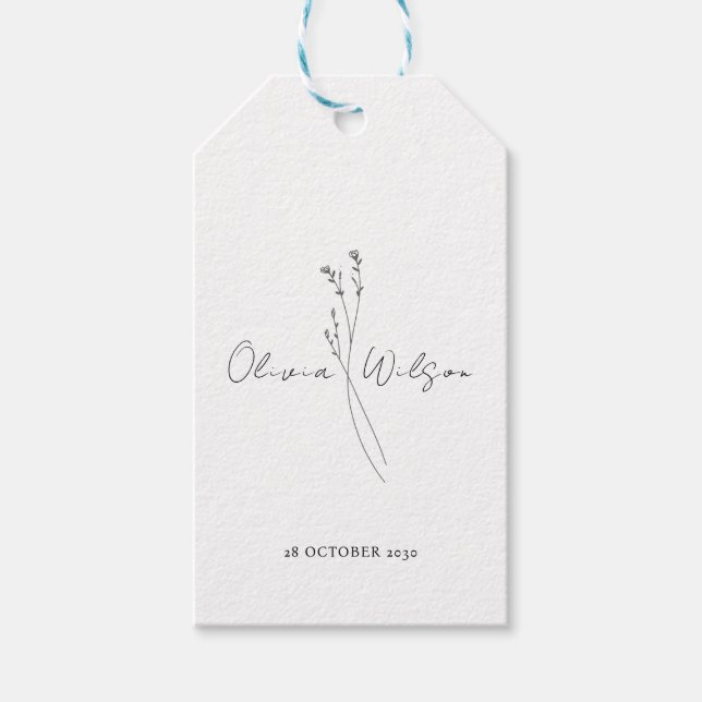 Vit Elegant Minimalistisk Botanisk Presentetikett (Framsidan)