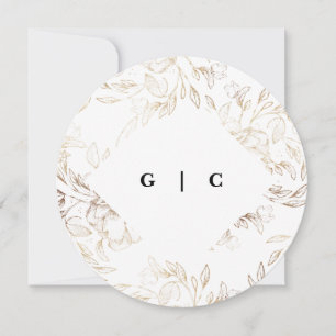 Vit Elegant Ritad botaniskt monogram Bröllop Inbjudningar