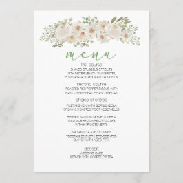 Vit elegant romantisk bröllopsmeny med blommor meny