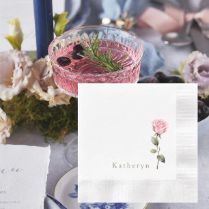 Vit Elegant Rosa ros Personlig Namn myntad Pappersservett
