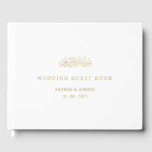 Vit Elegant Skript Minimal Guld Muslim Bröllop Gästböcker