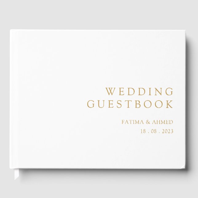 Vit Elegant Skript Minimal Guld Muslim Bröllop Gästböcker (Framsida)